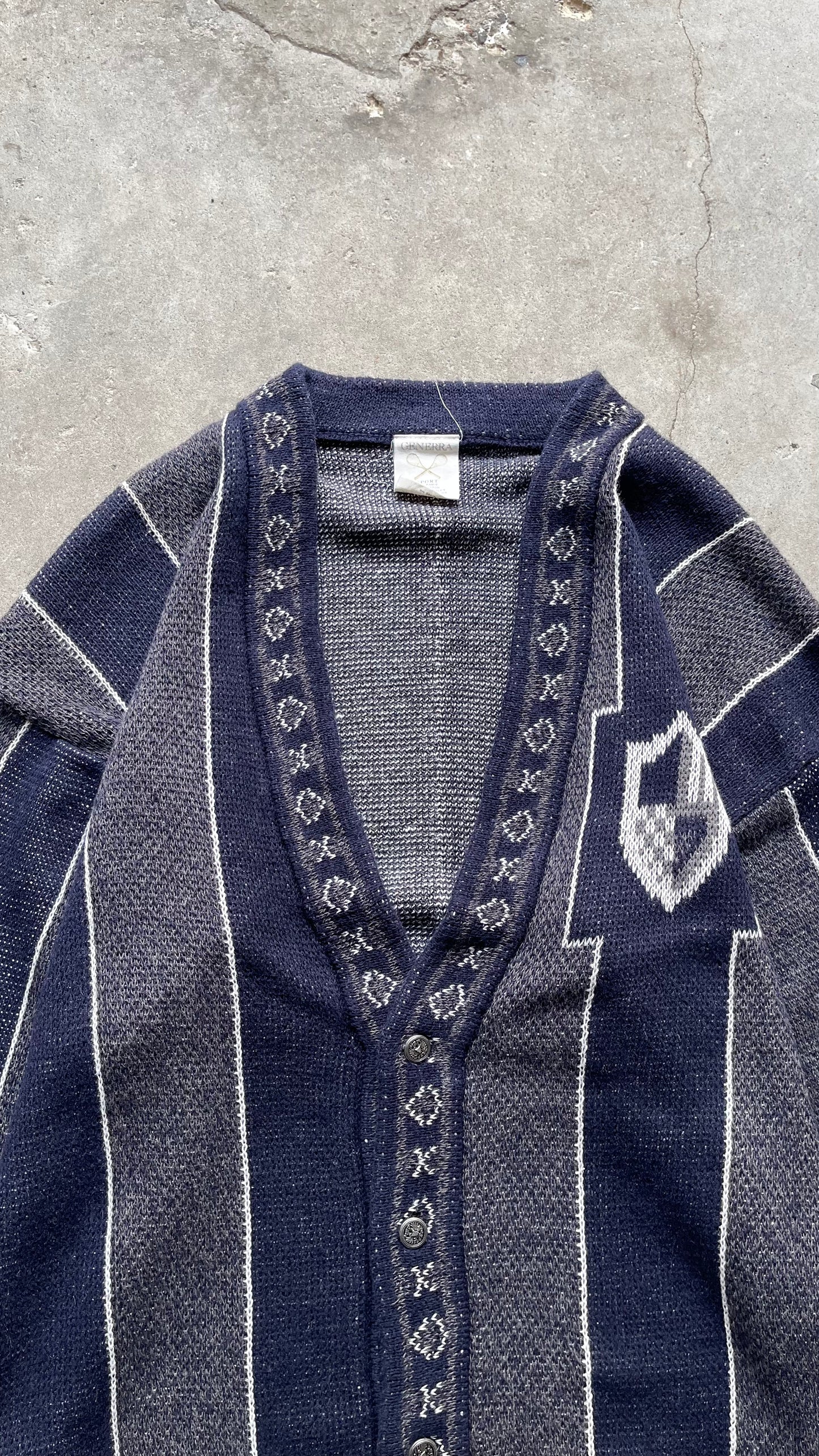 1990S UNIVERSITY CARDIGAN SWEATER NAVY - L