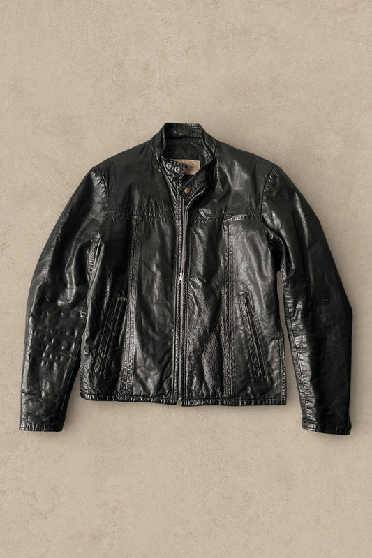 1980S - BLACK MOTO LEATHER JACKET - L