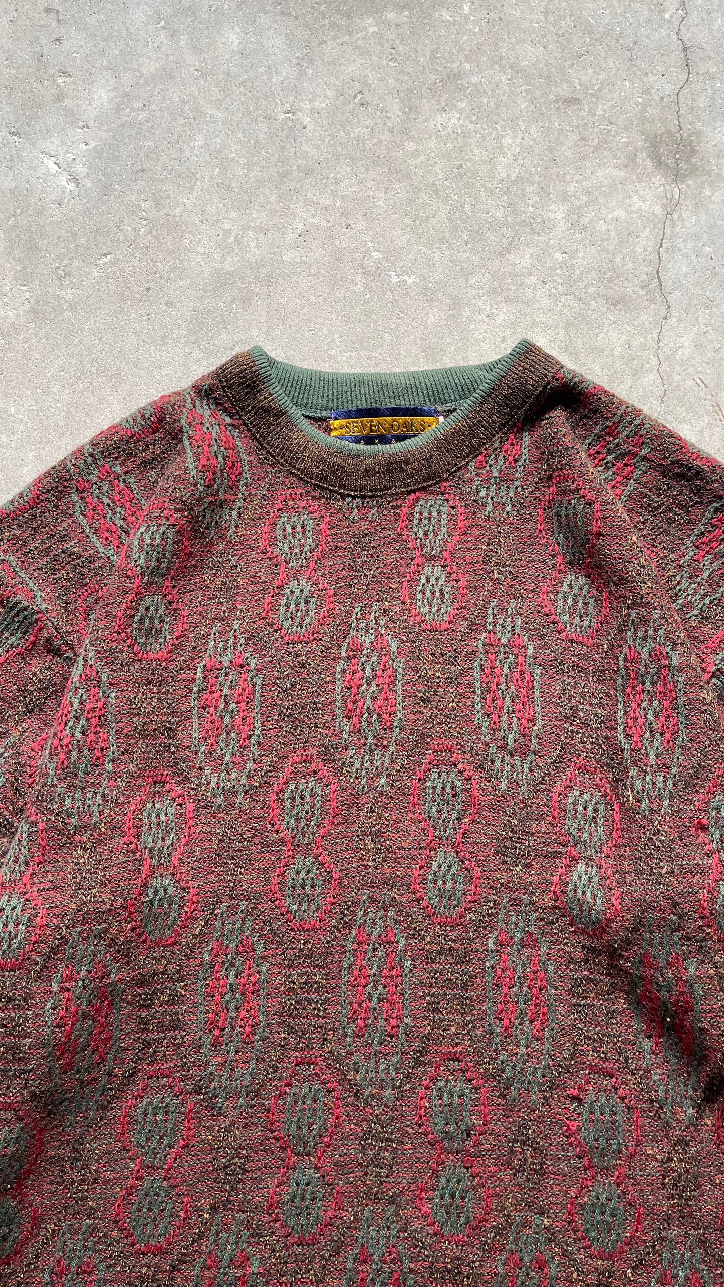 1990S STEVE OAKS PATTERENED KNIT SWEATER BURGUNDY - L