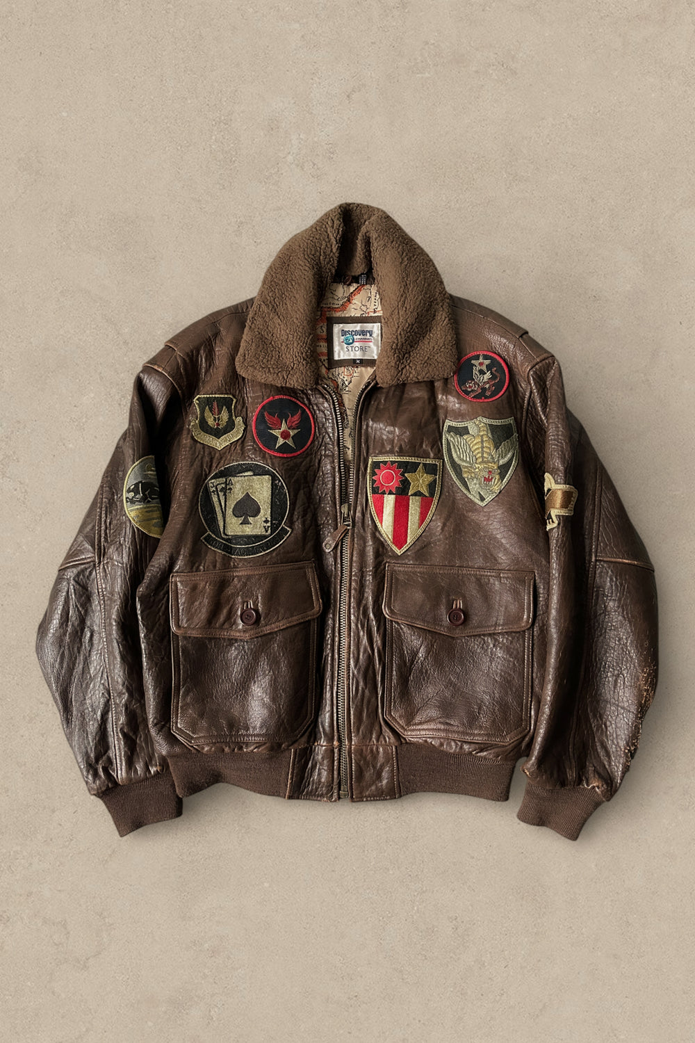 2000S - BROWN LEATHER FLIGHT JACKET - M