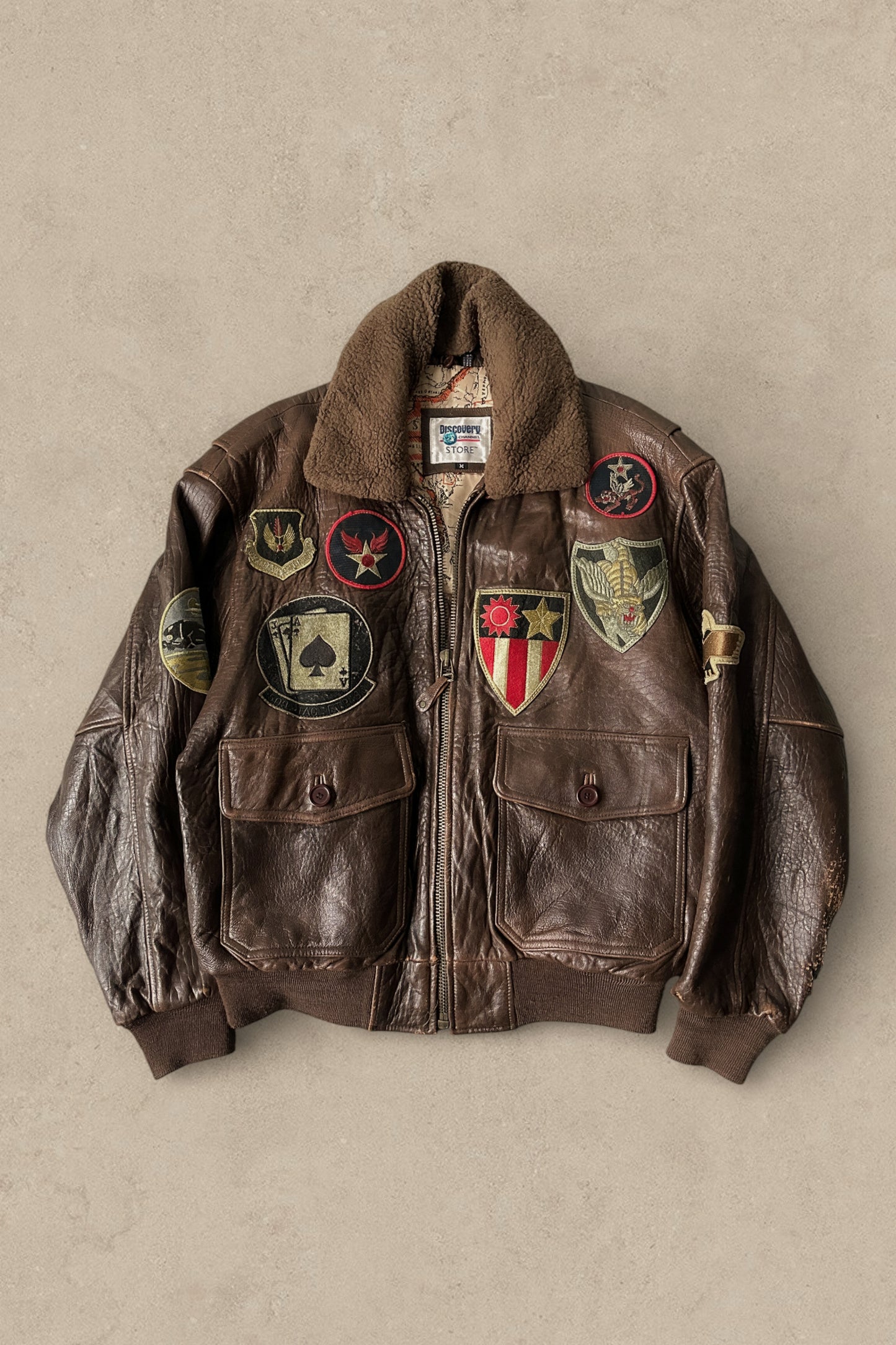 2000S - BROWN LEATHER FLIGHT JACKET - M