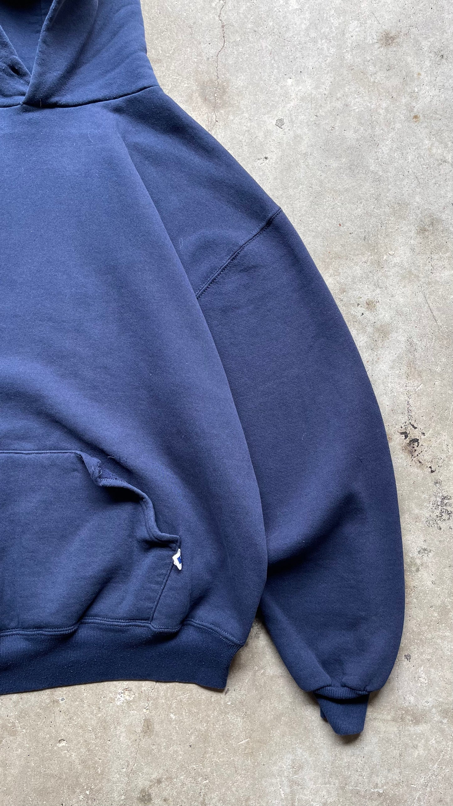 1990S RUSSELL ATHLETICS BLANK NAVY HOODIE - XL