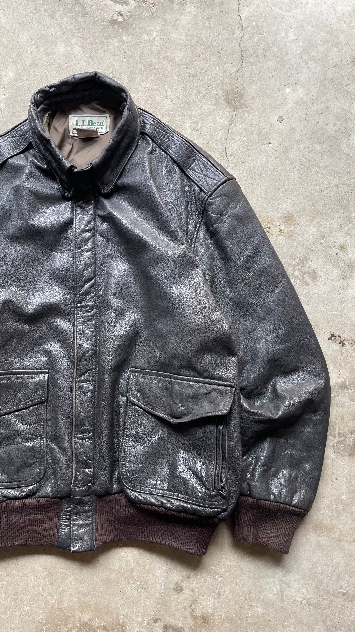 1990S L.L BEAN BOMBER FLIGHT A-2 LEATHER JACKET - L
