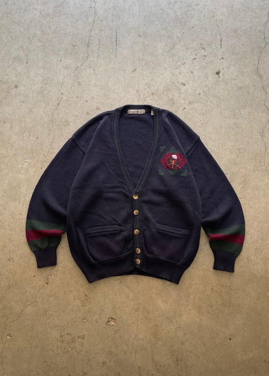 1990S GOLF CARDIGAN SWEATER - L