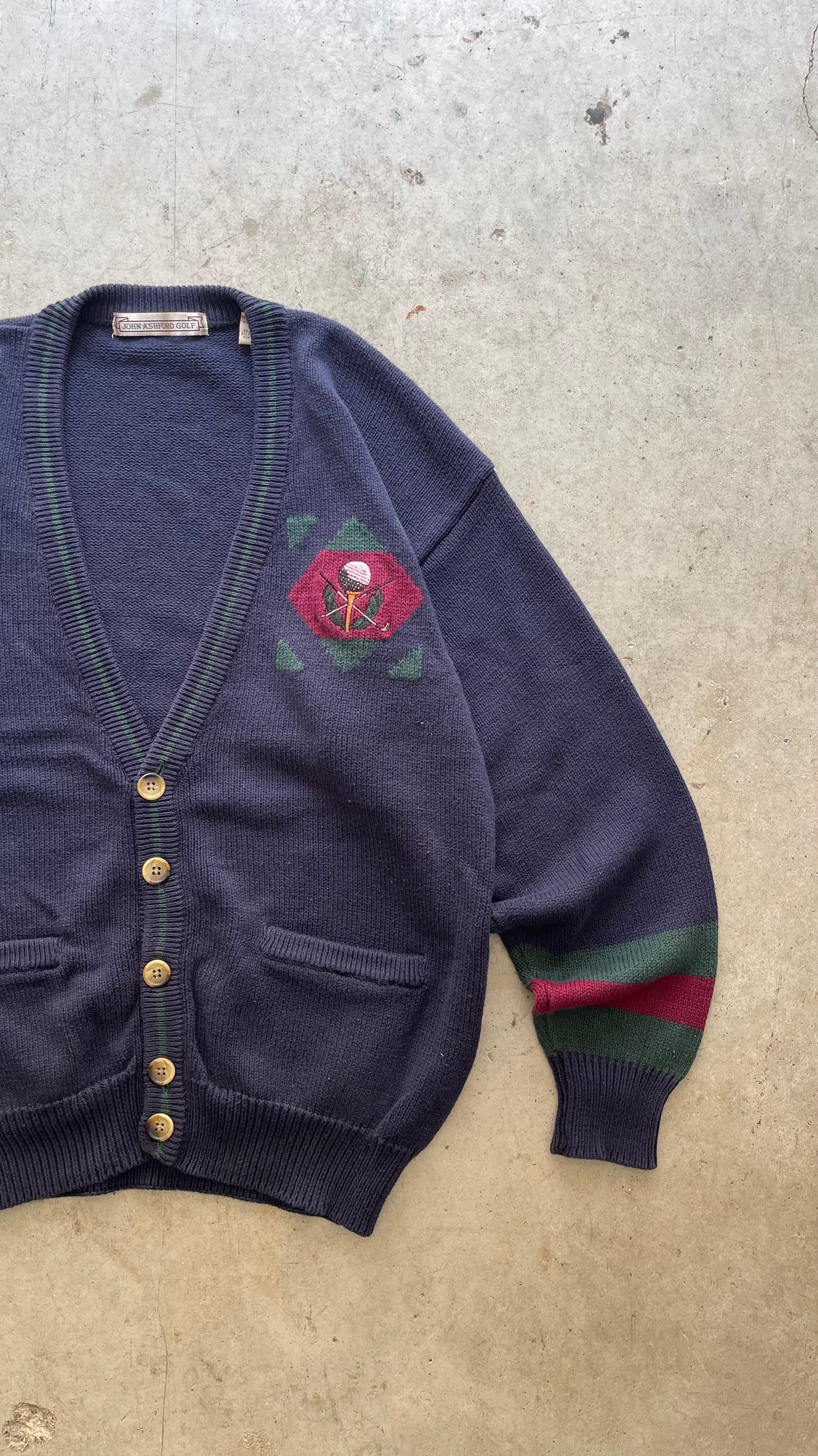 1990S GOLF CARDIGAN SWEATER - L