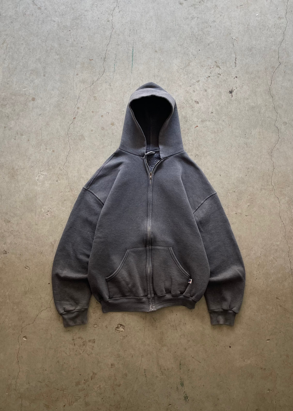 1990S FADED RUSSELL ATHLETIC ZIP UP HOODIE - L
