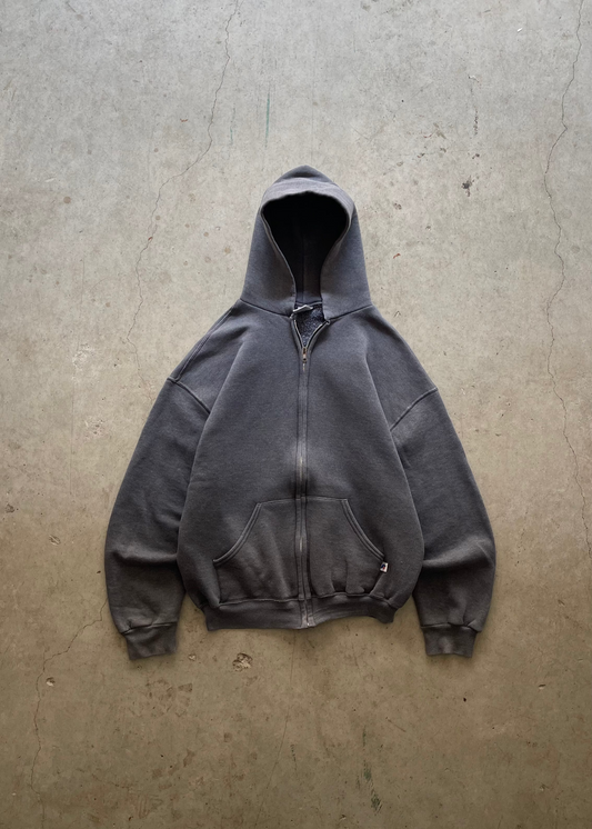 1990S FADED RUSSELL ATHLETIC ZIP UP HOODIE - L