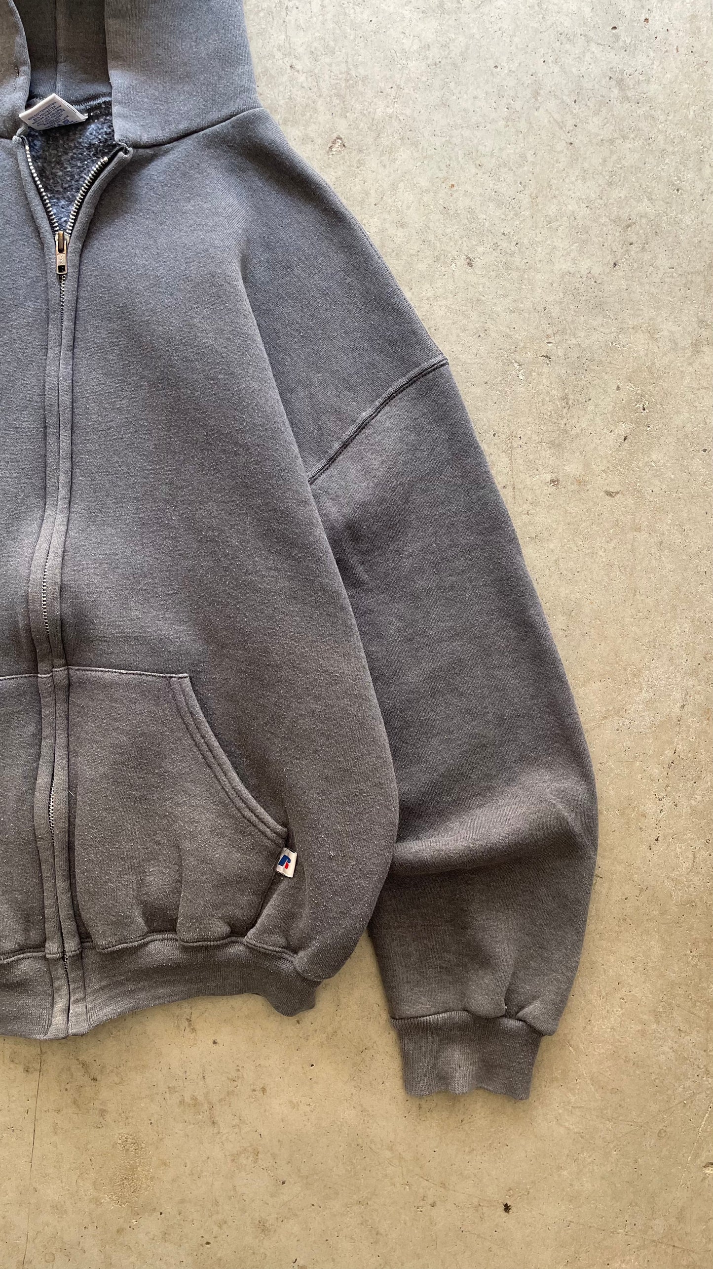 1990S FADED RUSSELL ATHLETIC ZIP UP HOODIE - L
