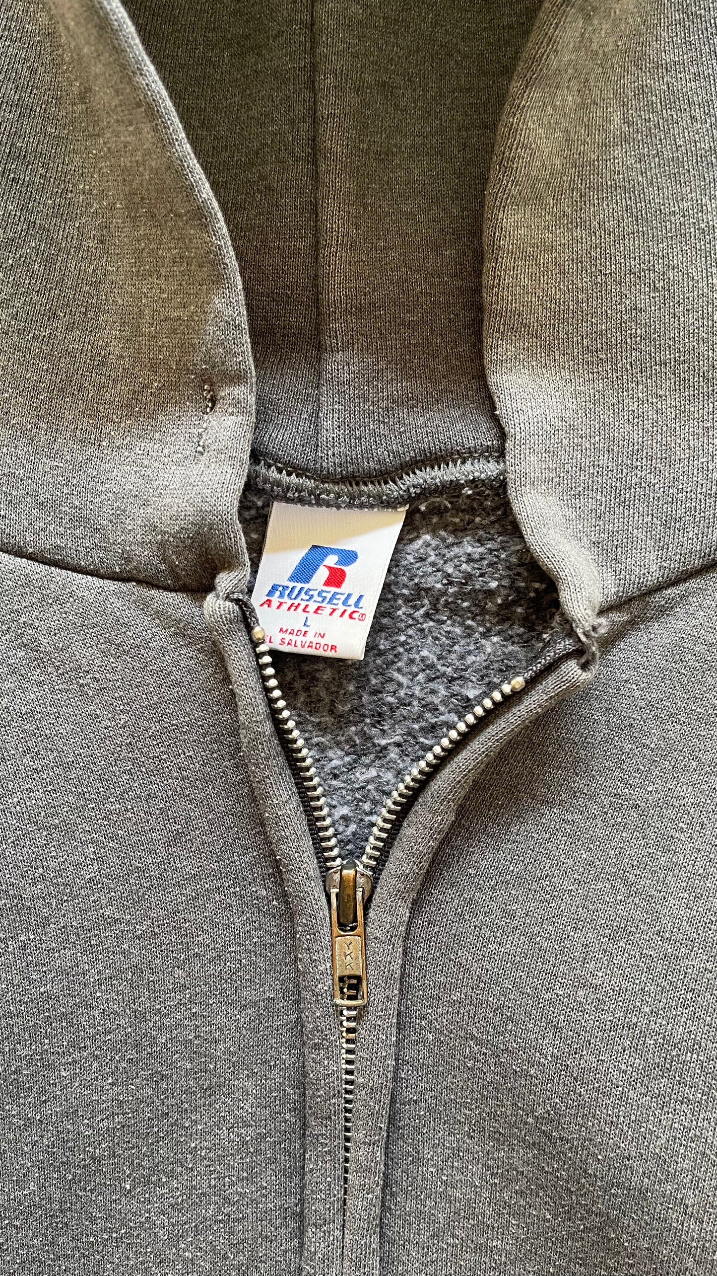 1990S FADED RUSSELL ATHLETIC ZIP UP HOODIE - L