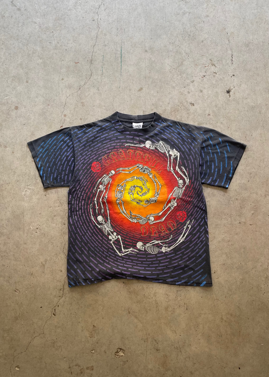 1990S GRATEFUL DEAD SPIRAL SKELETONS TEE - L