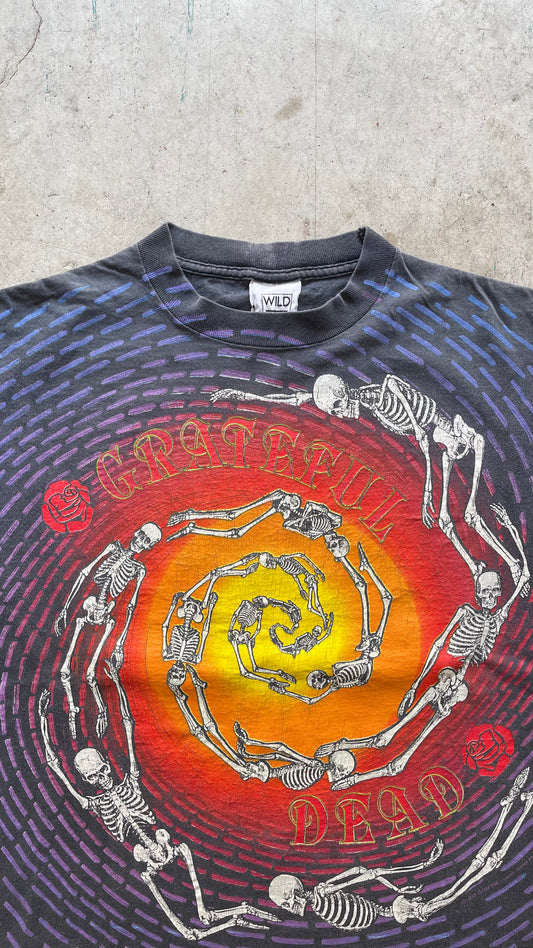 1990S GRATEFUL DEAD SPIRAL SKELETONS TEE - L