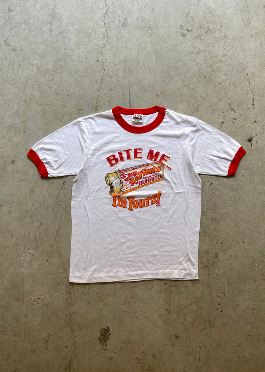 1990S "BITE ME" RINGER TEE  - M