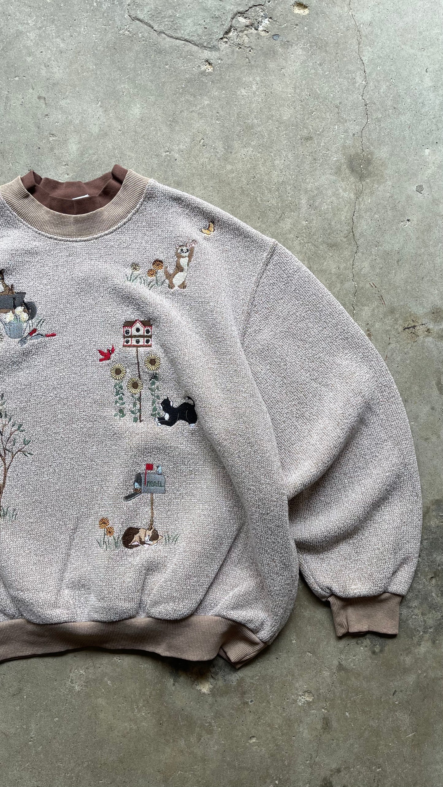 1990S GRANDMA CAT SWEATSHIRT BEIGE - L
