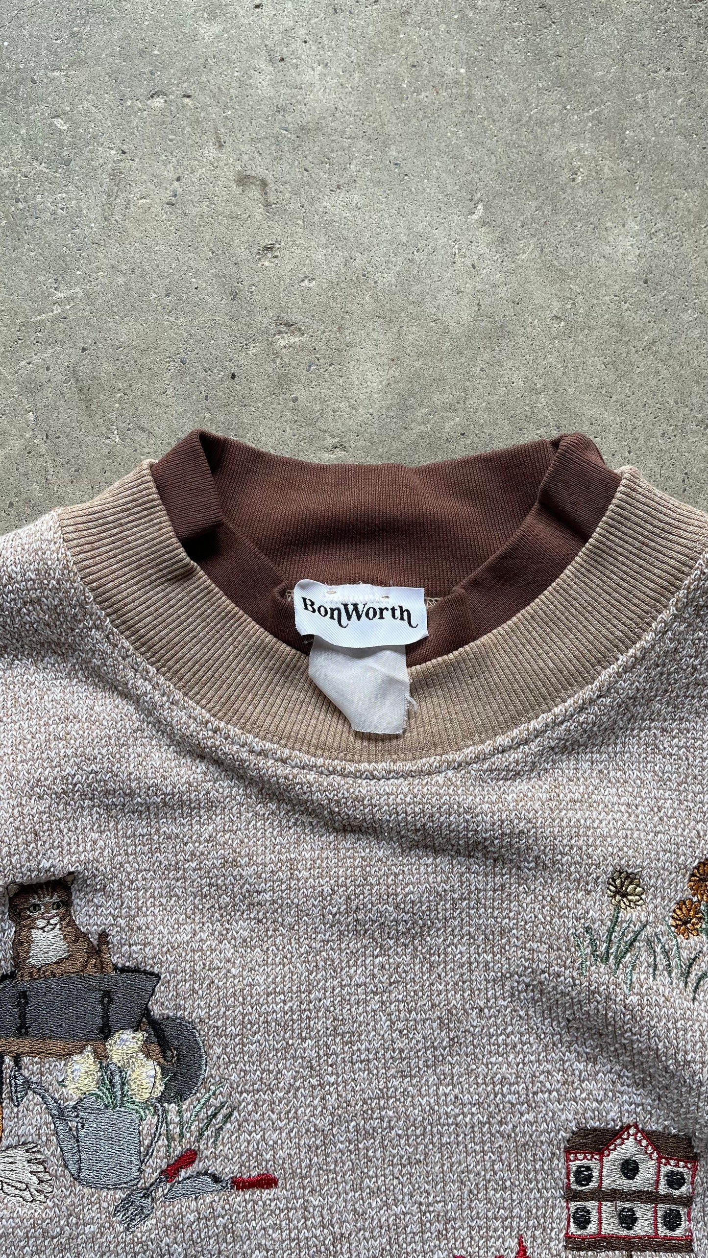 1990S GRANDMA CAT SWEATSHIRT BEIGE - L