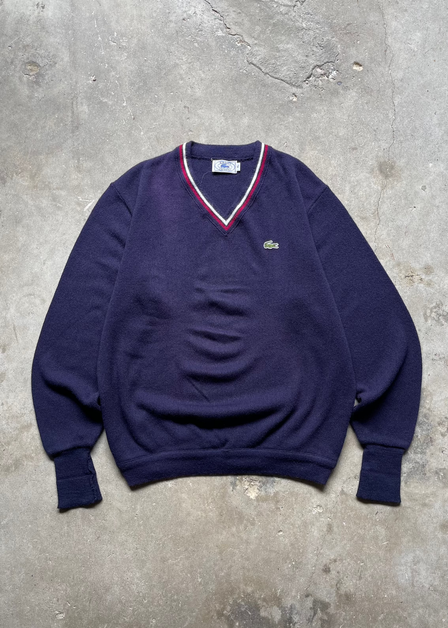 1990S IZOD LACOSTE V NECK KNIT SWEATER - XL