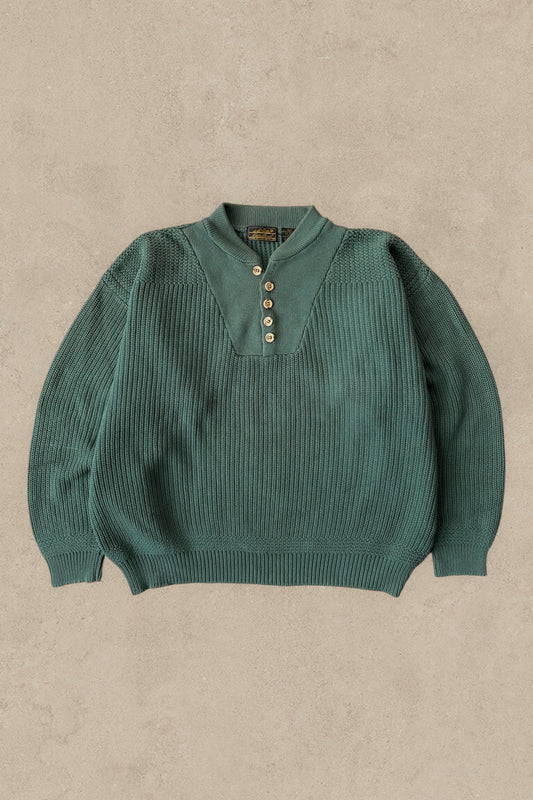 1990S - GREEN EDDIE BAUER FISHERMAN SWEATER - XL (TALL)