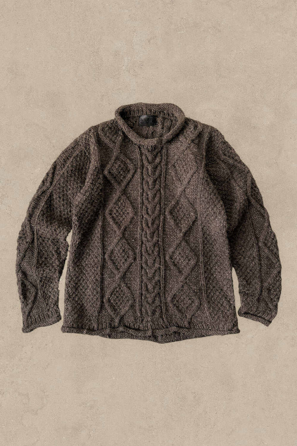 1990S - BROWN FISHERMANS WOOL SWEATER - M/L