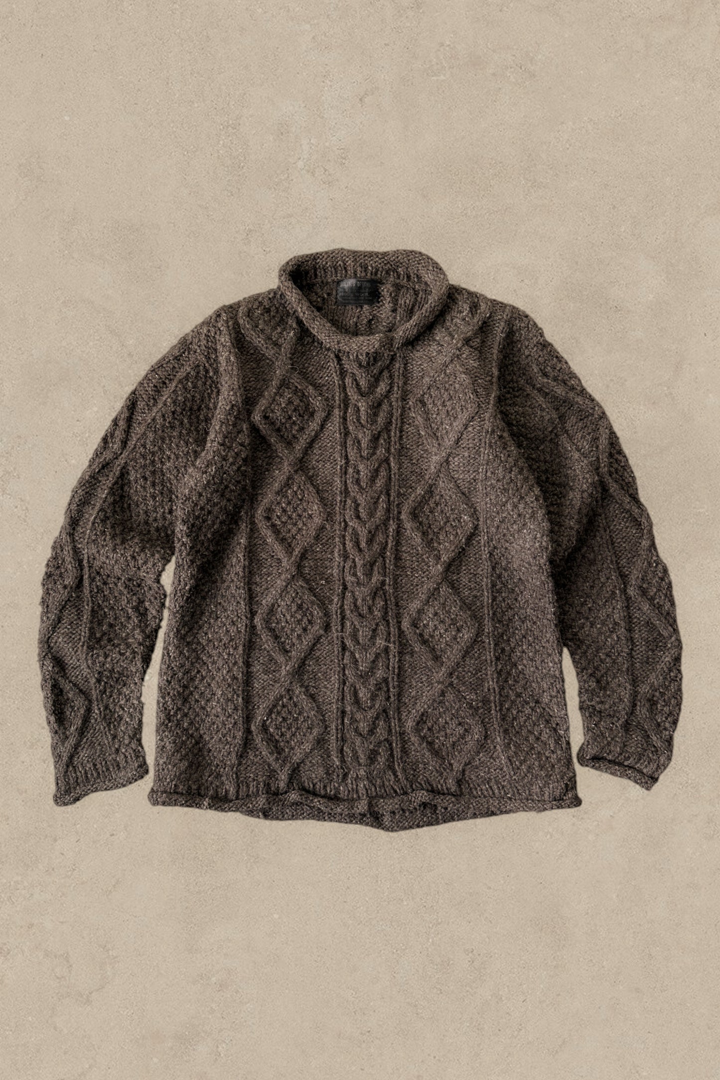 1990S - BROWN FISHERMANS WOOL SWEATER - M/L