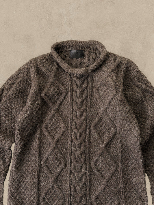 1990S - BROWN FISHERMANS WOOL SWEATER - M/L