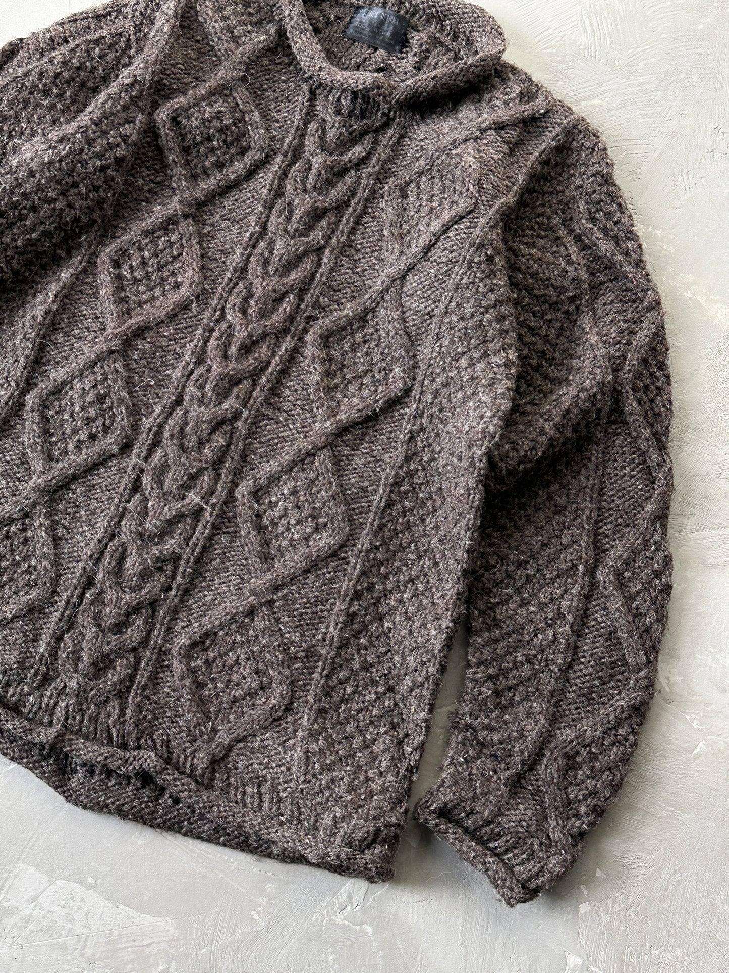 1990S - BROWN FISHERMANS WOOL SWEATER - M/L