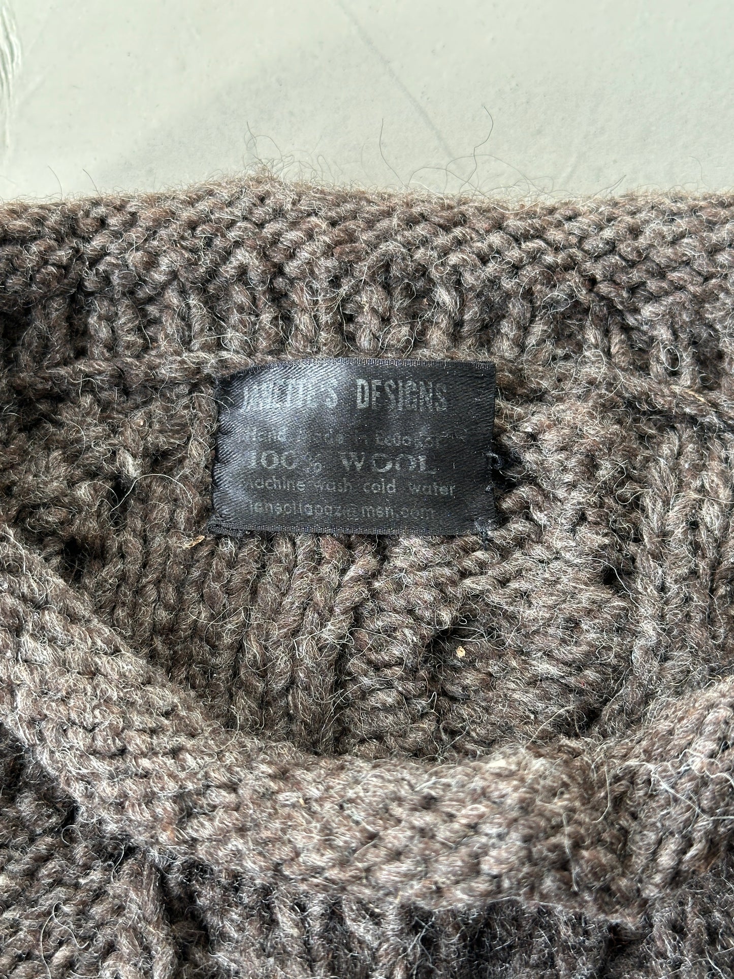 1990S - BROWN FISHERMANS WOOL SWEATER - M/L