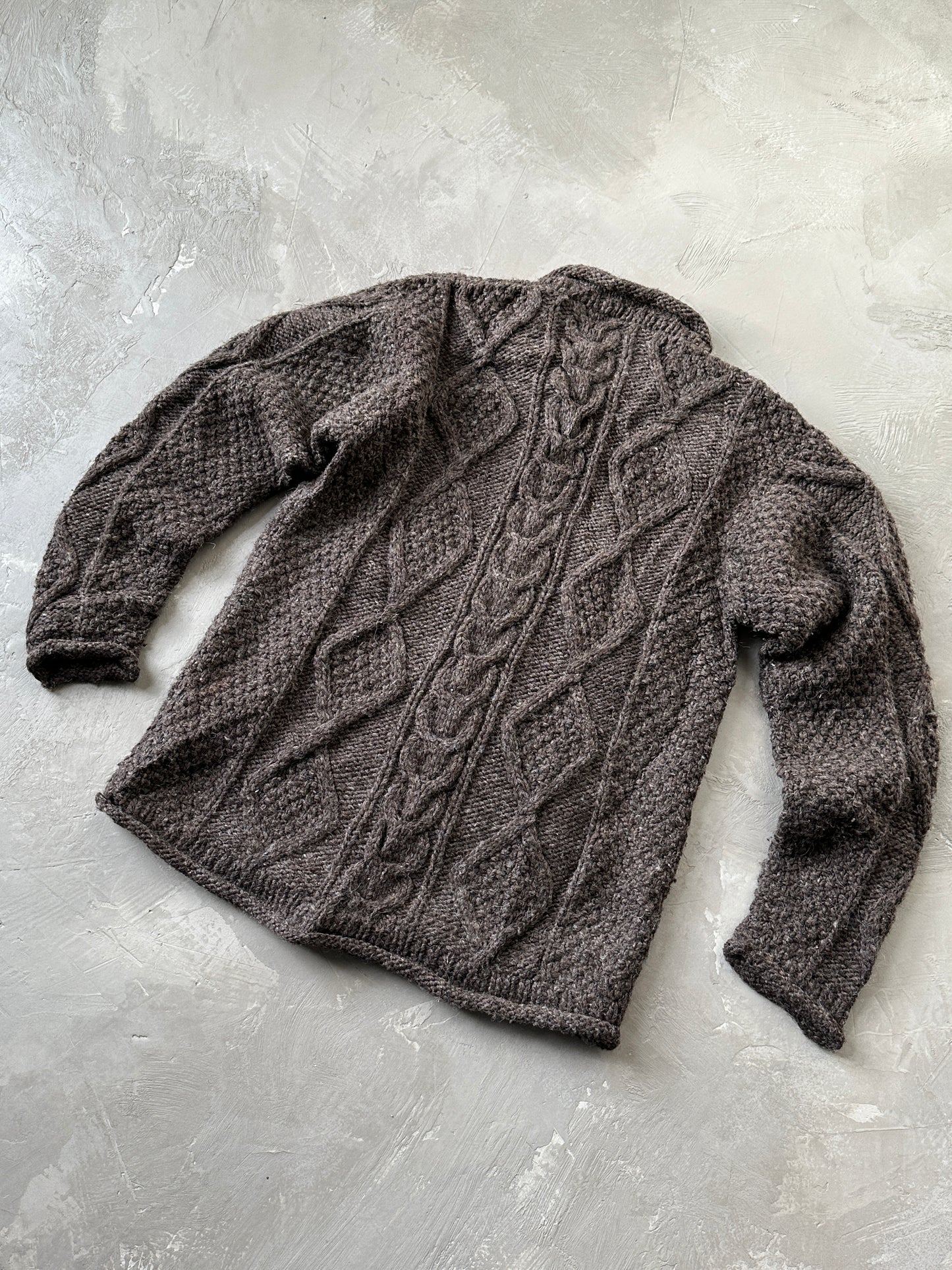1990S - BROWN FISHERMANS WOOL SWEATER - M/L