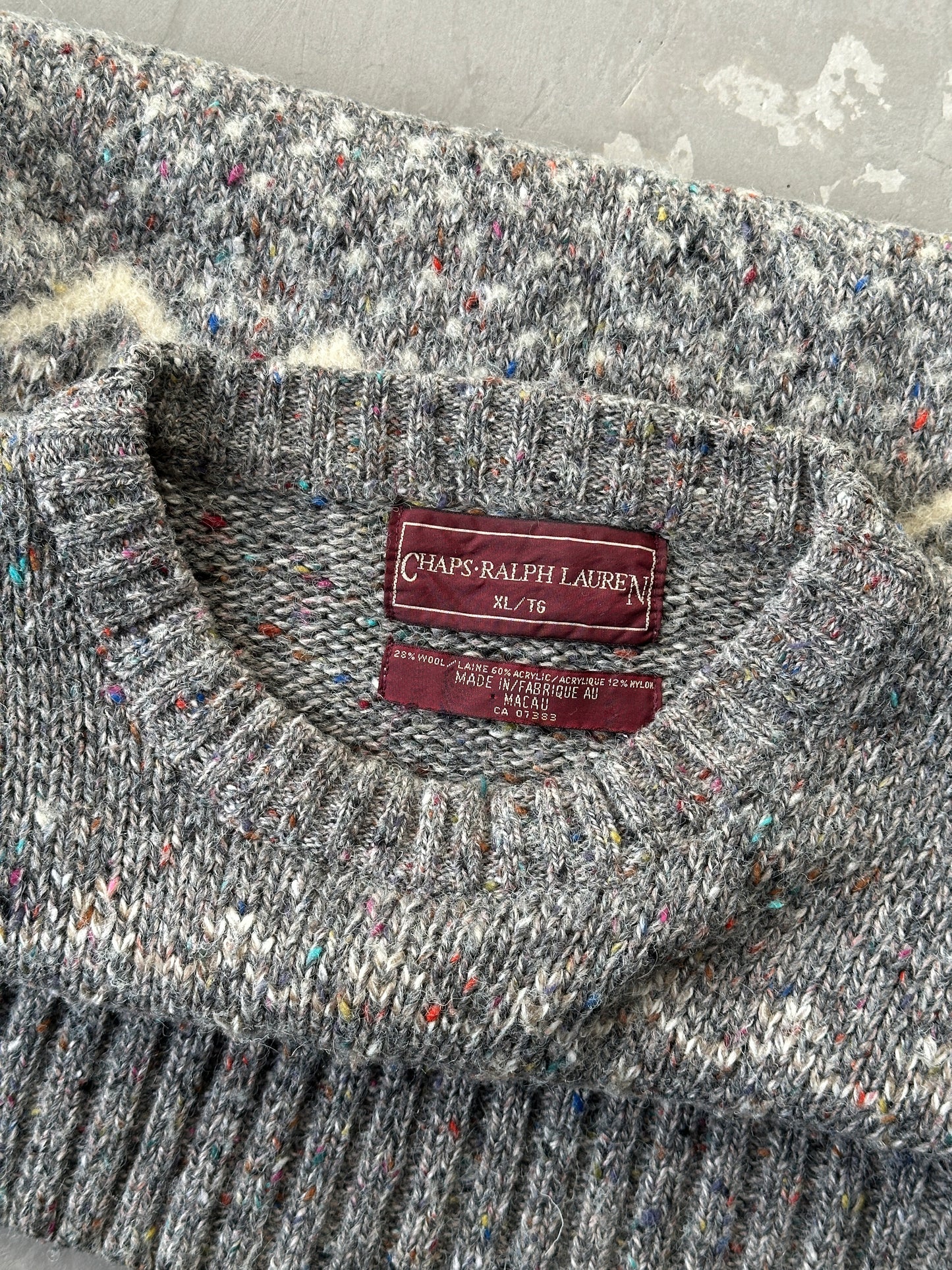 1990S - GREY/BEIGE CHAPTS RALPH LAUREN WOOL SWEATER - XL