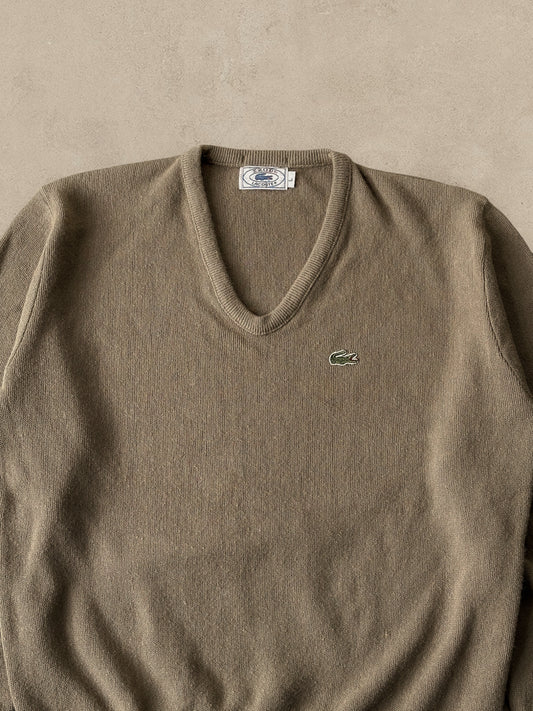 1990S - BROWN IZOD LACOSTE WOOL V SWEATER - L