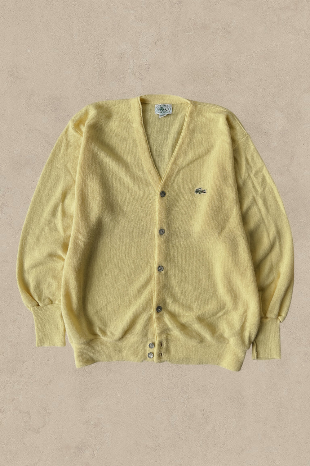 1990S - YELLOW IZOD LACOSTE CARDIGAN - XL