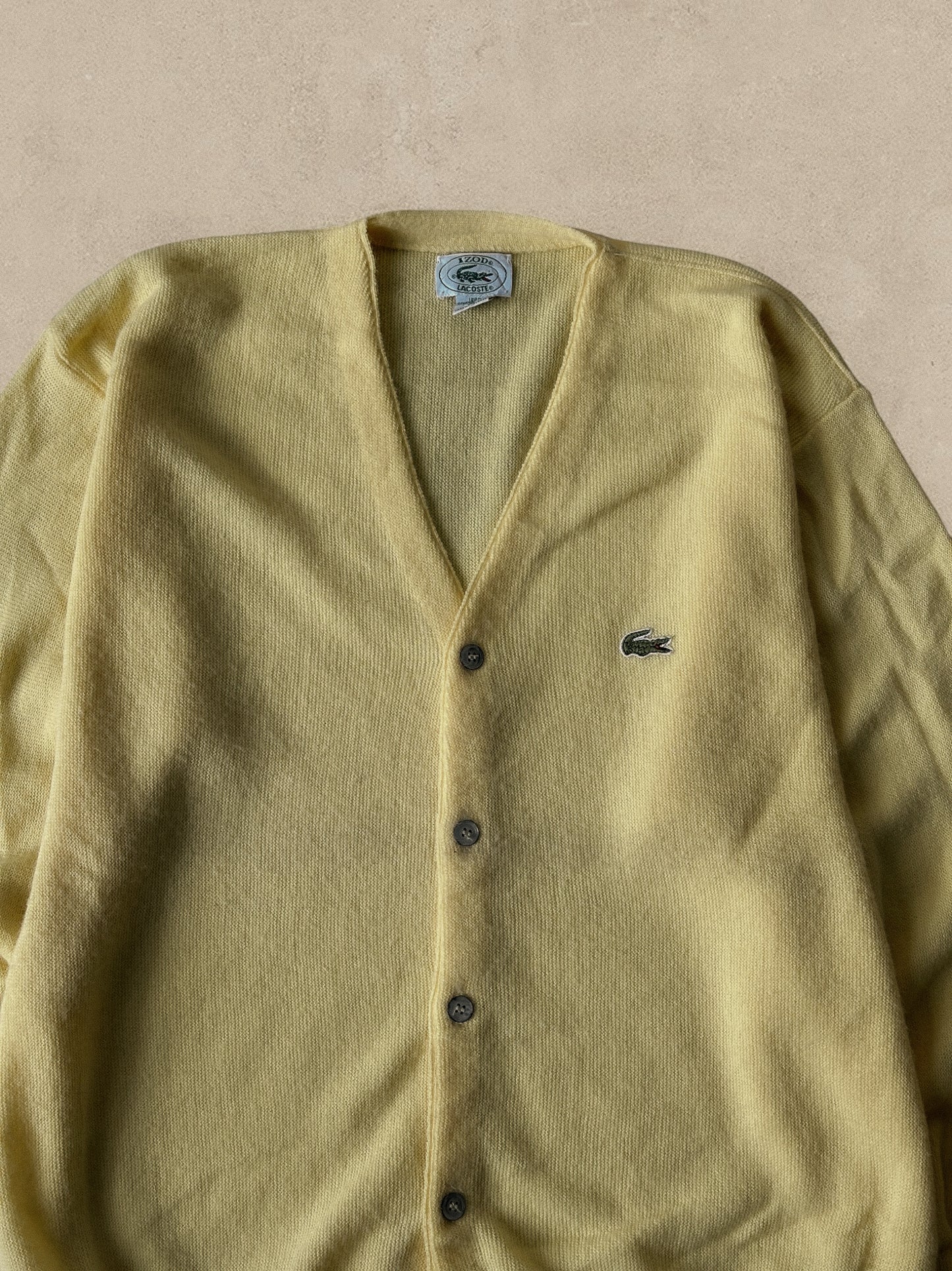 1990S - YELLOW IZOD LACOSTE CARDIGAN - XL