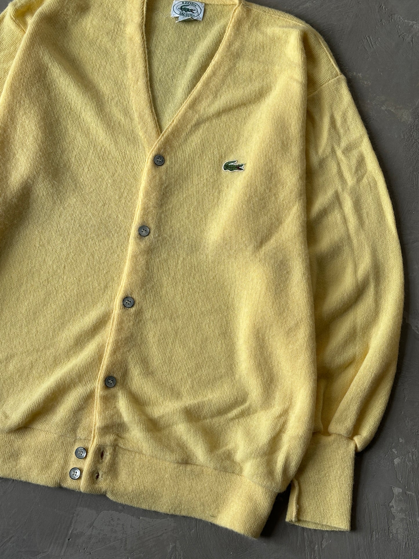 1990S - YELLOW IZOD LACOSTE CARDIGAN - XL