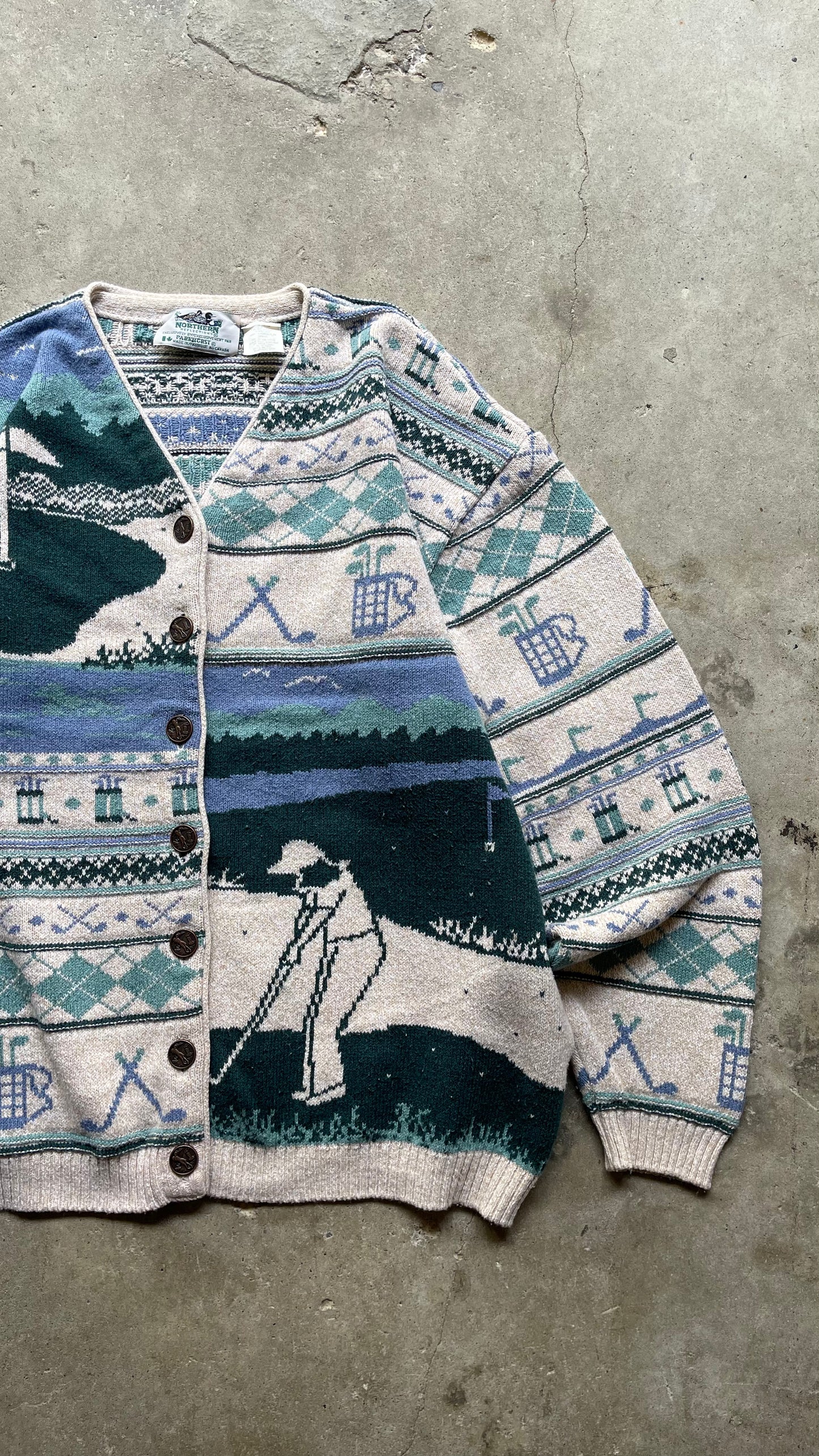 1990S NORTHERN REFLECTION GOLF KNIT CARDIGAN SWEATER - XL