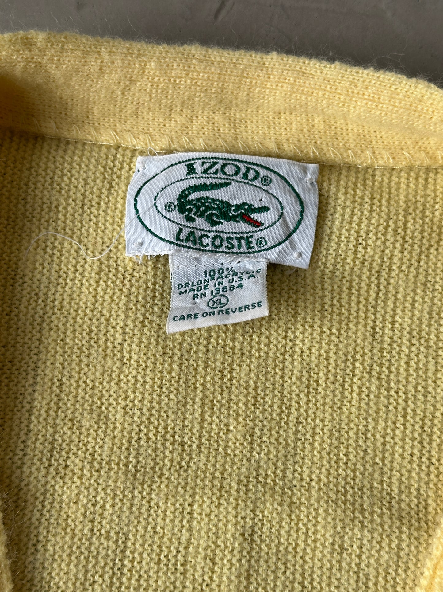 1990S - YELLOW IZOD LACOSTE CARDIGAN - XL