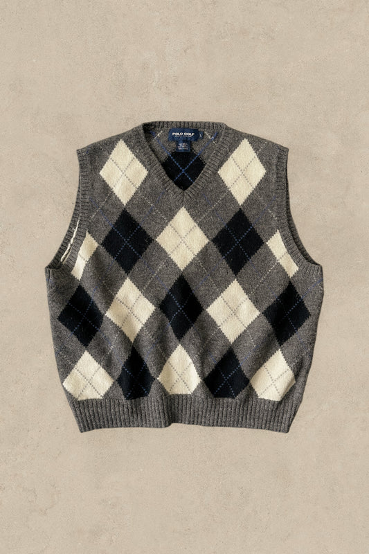 1990S - WHITE/BLACK POLO GOLF VEST - L