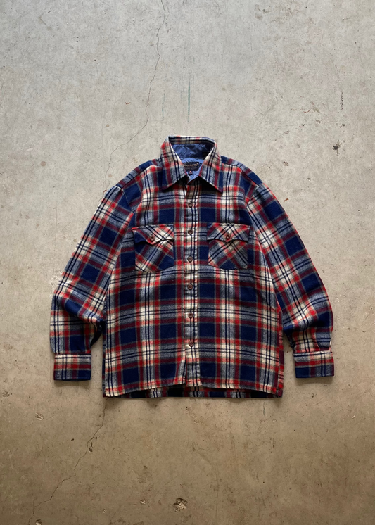 1990S PLAID BUTTON UP SHIRT RED/NAVY - M