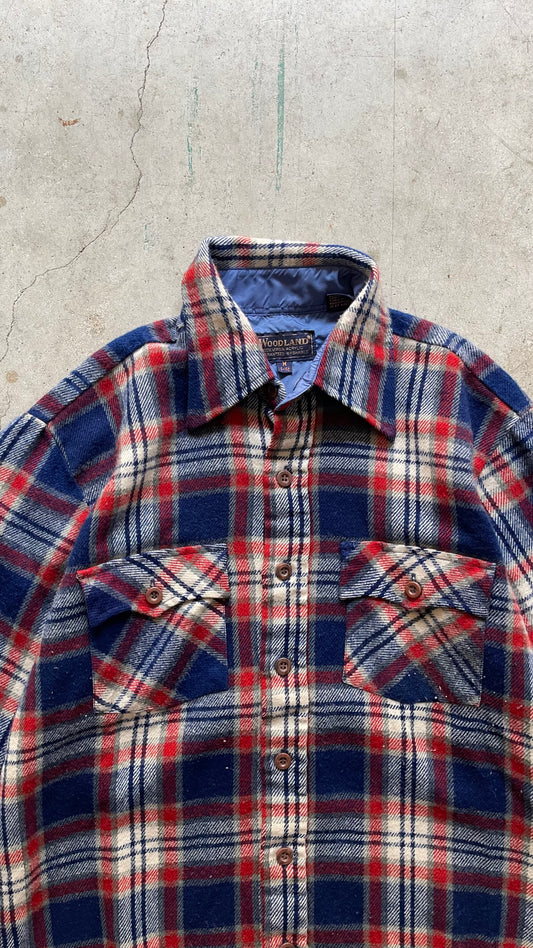 1990S PLAID BUTTON UP SHIRT RED/NAVY - M