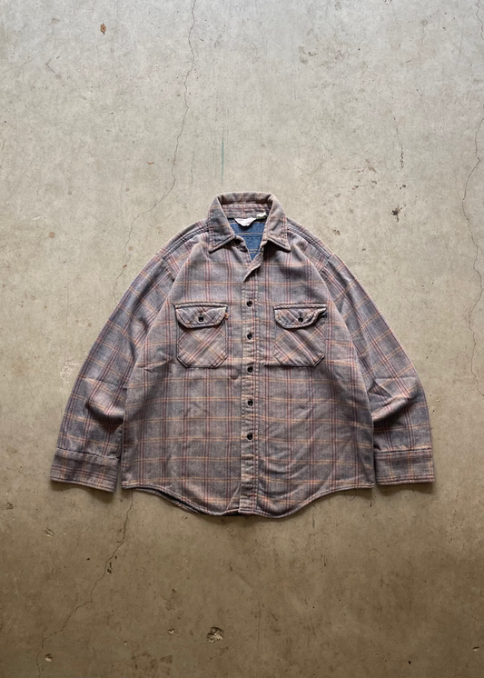 1990S PLAID BUTTON UP SHIRT GREY - L