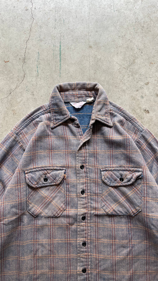 1990S PLAID BUTTON UP SHIRT GREY - L