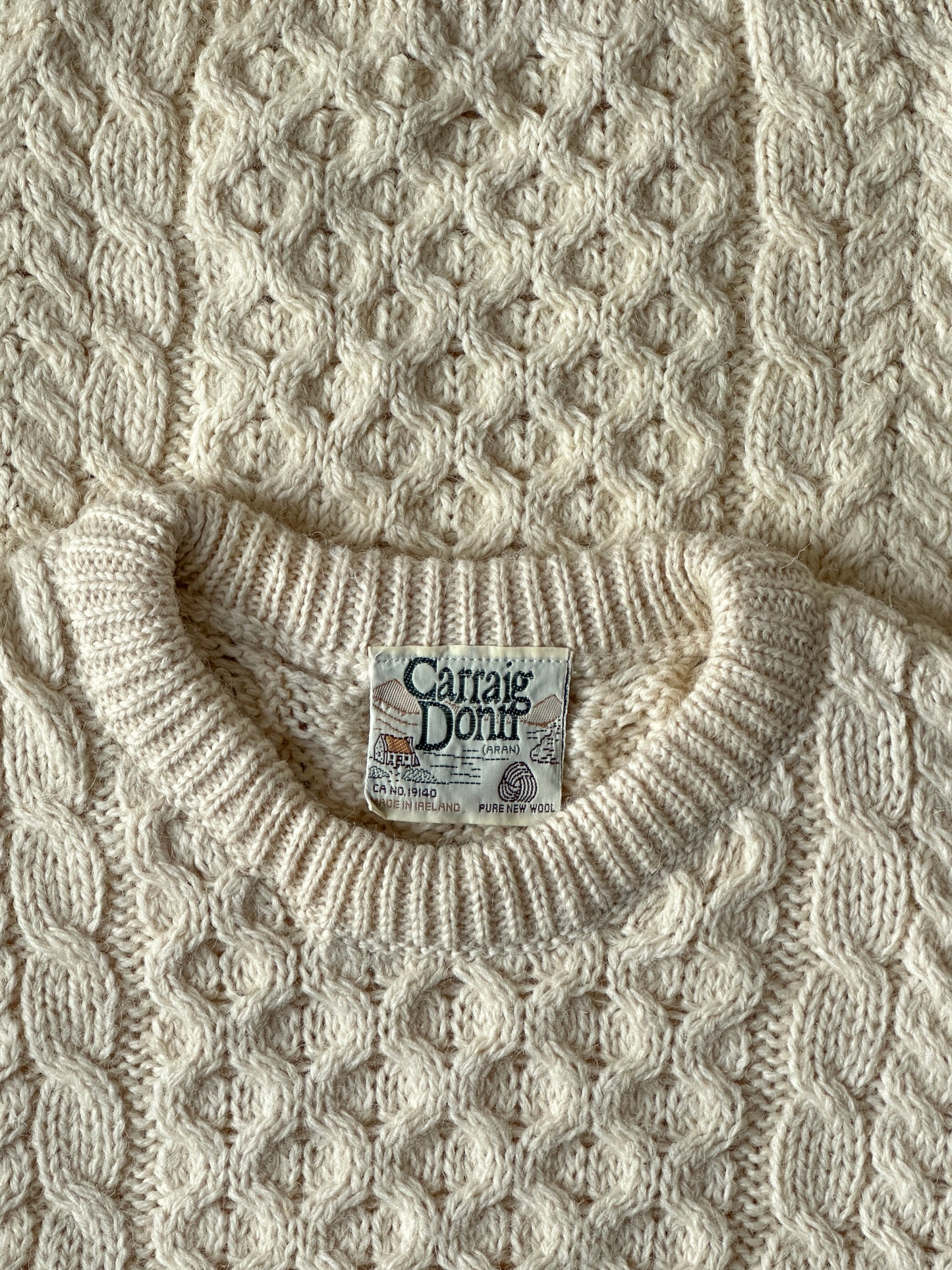 1990S - CREAM FISHERMANS WOOL SWEATER - L/XL