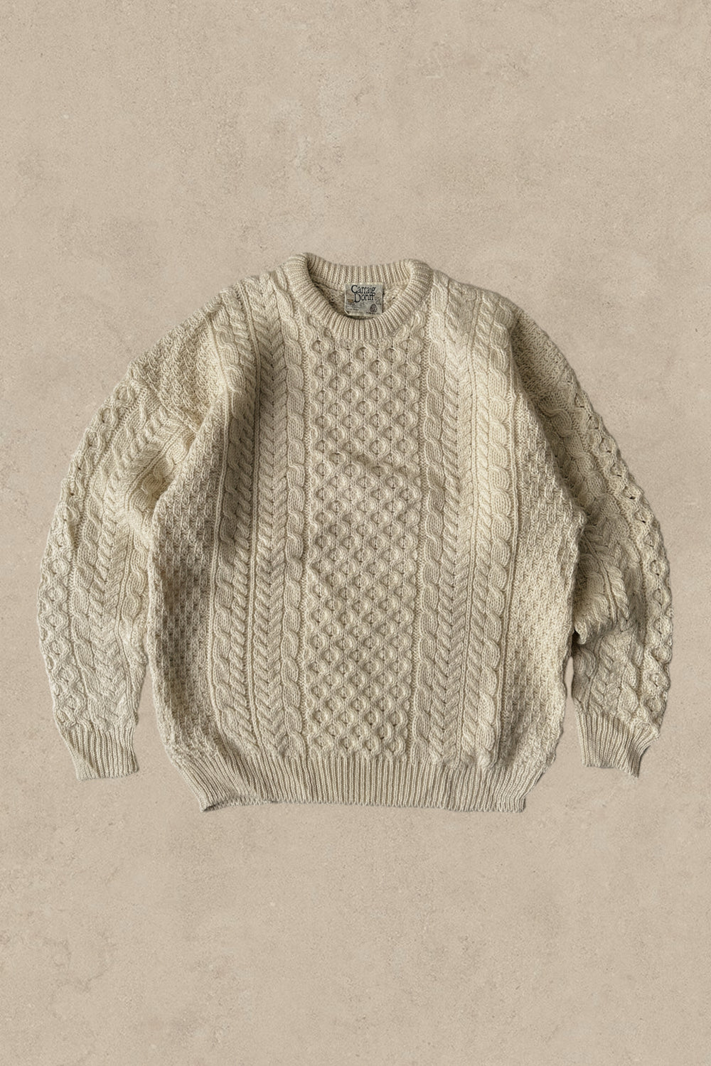 1990S - CREAM FISHERMANS WOOL SWEATER - L/XL