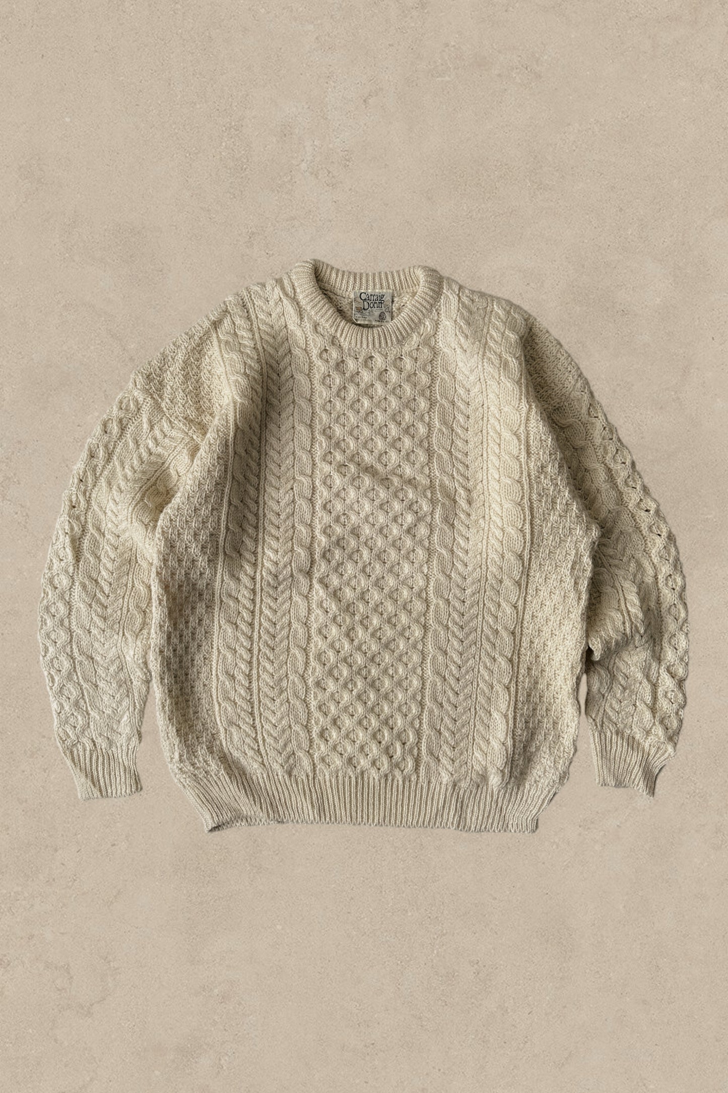 1990S - CREAM FISHERMANS WOOL SWEATER - L/XL