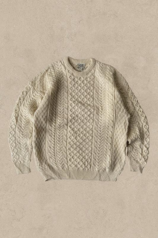 1990S - CREAM FISHERMANS WOOL SWEATER - L/XL