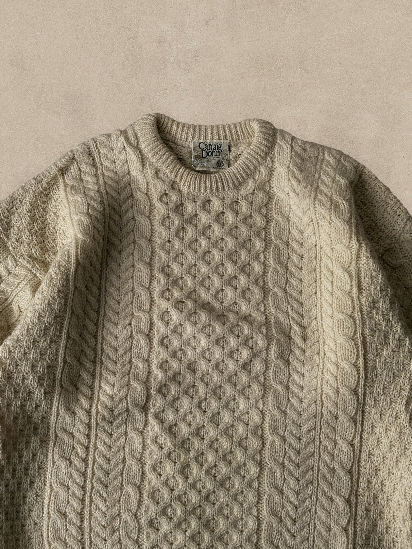 1990S - CREAM FISHERMANS WOOL SWEATER - L/XL