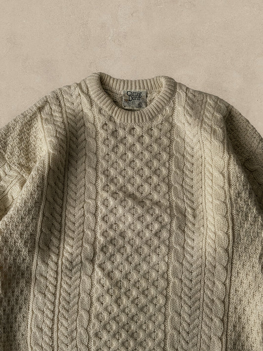 1990S - CREAM FISHERMANS WOOL SWEATER - L/XL