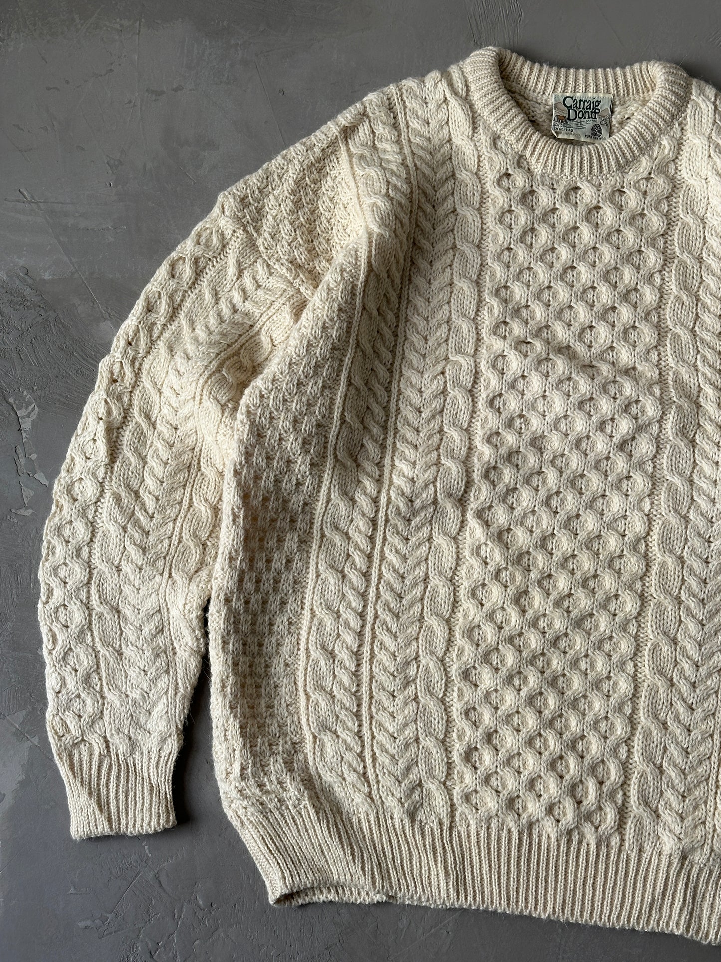 1990S - CREAM FISHERMANS WOOL SWEATER - L/XL