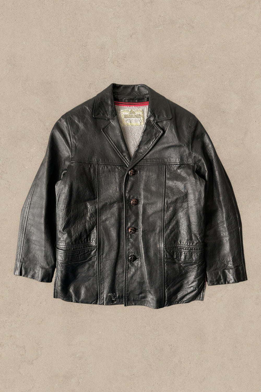 1990S - BLACK LEATHER COAT JACKET - M