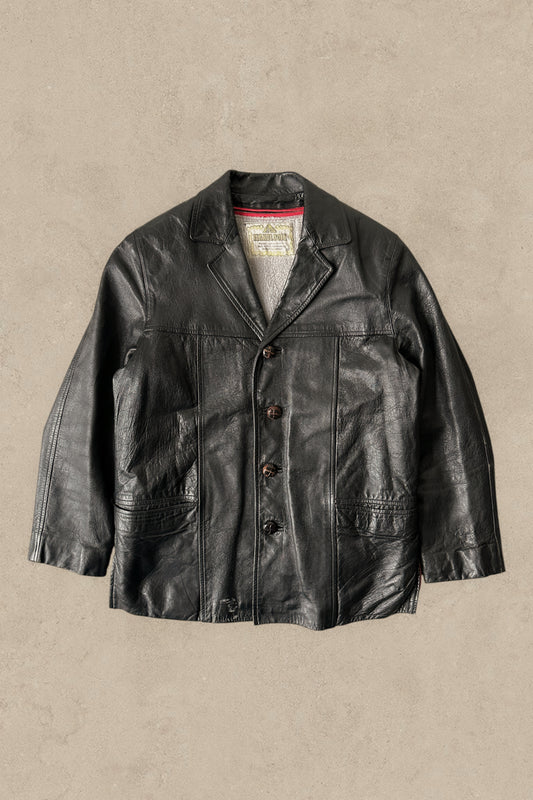 1990S - BLACK LEATHER COAT JACKET - M