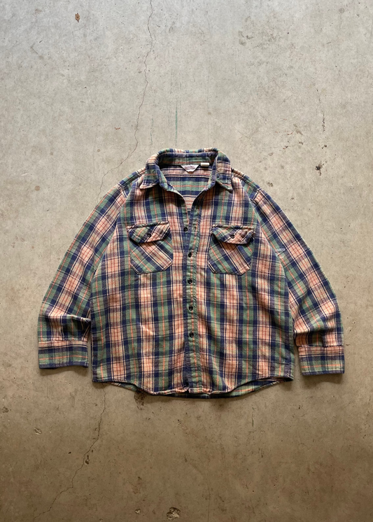 1990S PLAID BUTTON UP SHIRT GREEN/BLUE - L