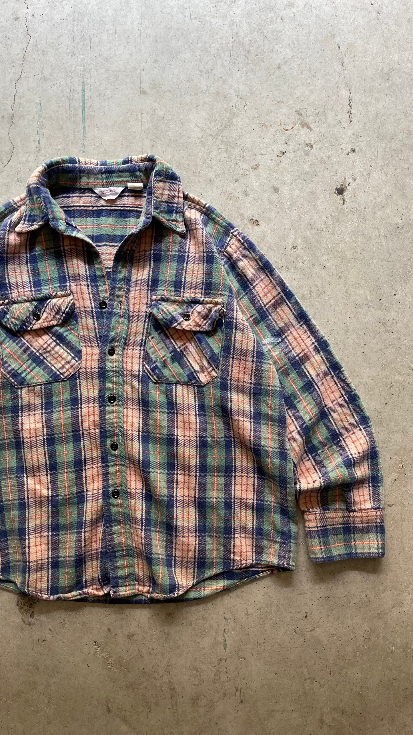1990S PLAID BUTTON UP SHIRT GREEN/BLUE - L