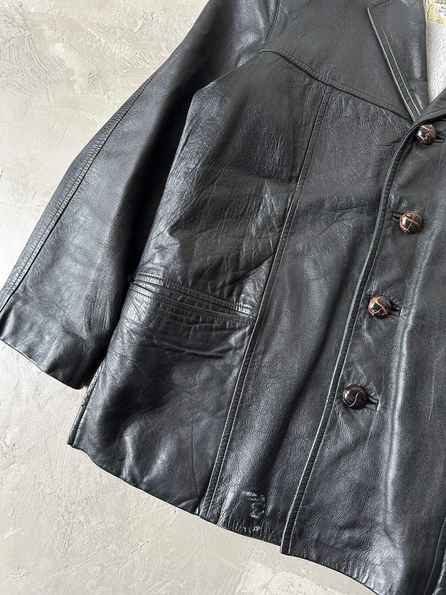 1990S - BLACK LEATHER COAT JACKET - M